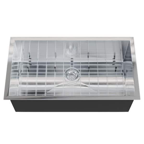 Zero Radius 32 in. Drop-In Single Bowl Kitchen Sink 18-Gauge Stainless Steel Kitchen Sink with Grid, CH Drain and Faucet