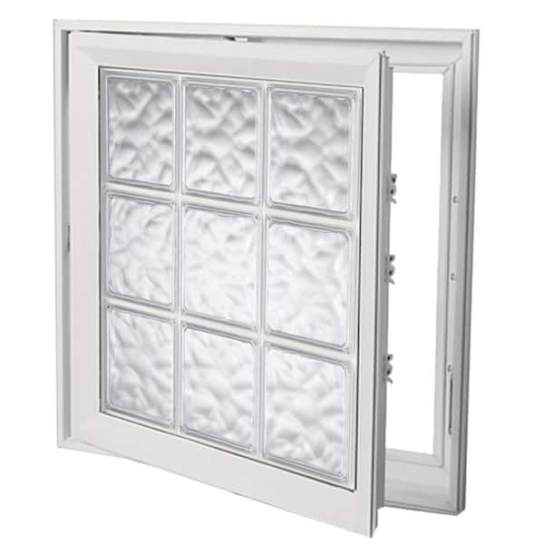 Hy-Lite 21 in. x 21 in. Left-Hand Acrylic Block Casement Vinyl Window with White Interior and Exterior - Wave Block
