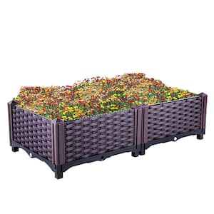 Plastic Raised Garden Bed 9 in. H Flower Box Kit Purple Rattan Style Raised Planter Boxes Set of 2 Raised Garden Planter