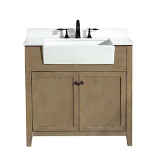 Sally 36 in. W x 20.5 in. D x 34.5 in. H Single Bath Vanity in Weathered Fir with White Engineered Stone Top with Basin