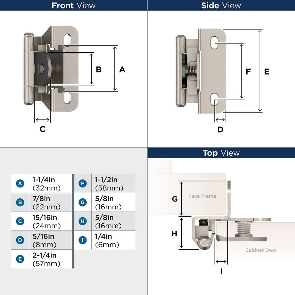 Satin Nickel 1/4 Inch Overlay Cabinet Hinge