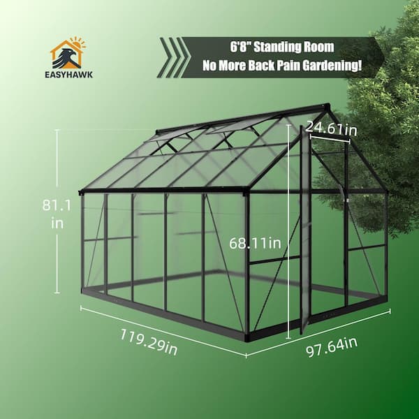 PABIMIA 8 ft. W x 10 ft. D Outdoor Polycarbonate Greenhouse with