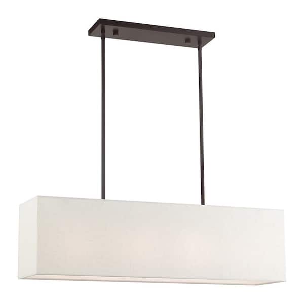 AVIANCE LIGHTING Haddington 4 Light English Bronze Linear Chandelier with Oatmeal Fabric Shade