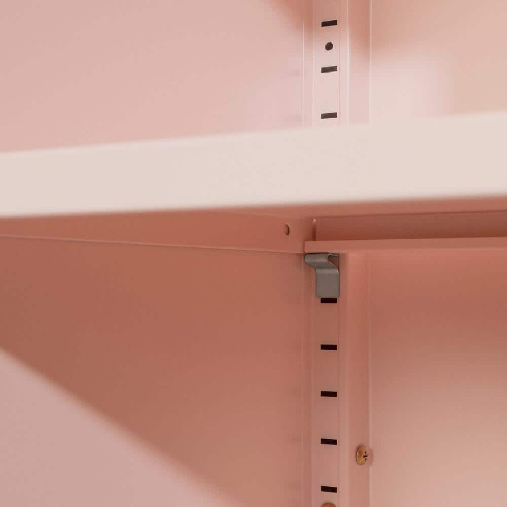 Pale Pink Metal 1-Door Nightstand with Adjustable Shelf