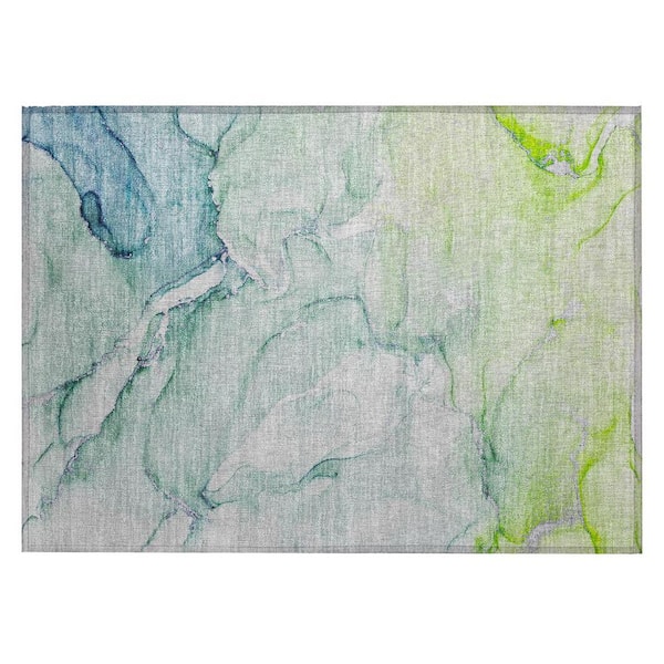 Blue and Green 2 ft. x 3 ft. Woven Abstract Polyester Rectangle Indoor/Outdoor Area Rug