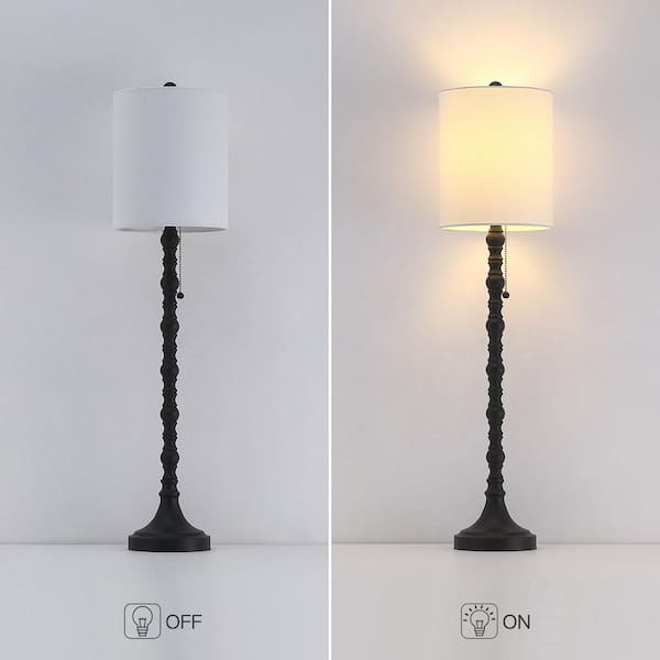 Bertie Traditional Buffet Table Lamps Set of 2 Warm Brown Wood Tone Tall Fabric Drum Shade for Dining Room - Regency Hill