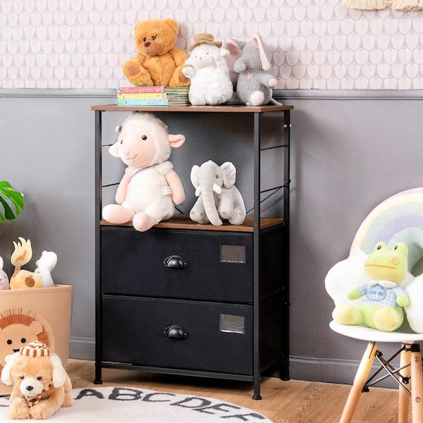 Costway 2-Drawer Black Dresser with Shelf Storage Tower Nightstand End Table Chest 34 in. x 22 in. x 12 in.