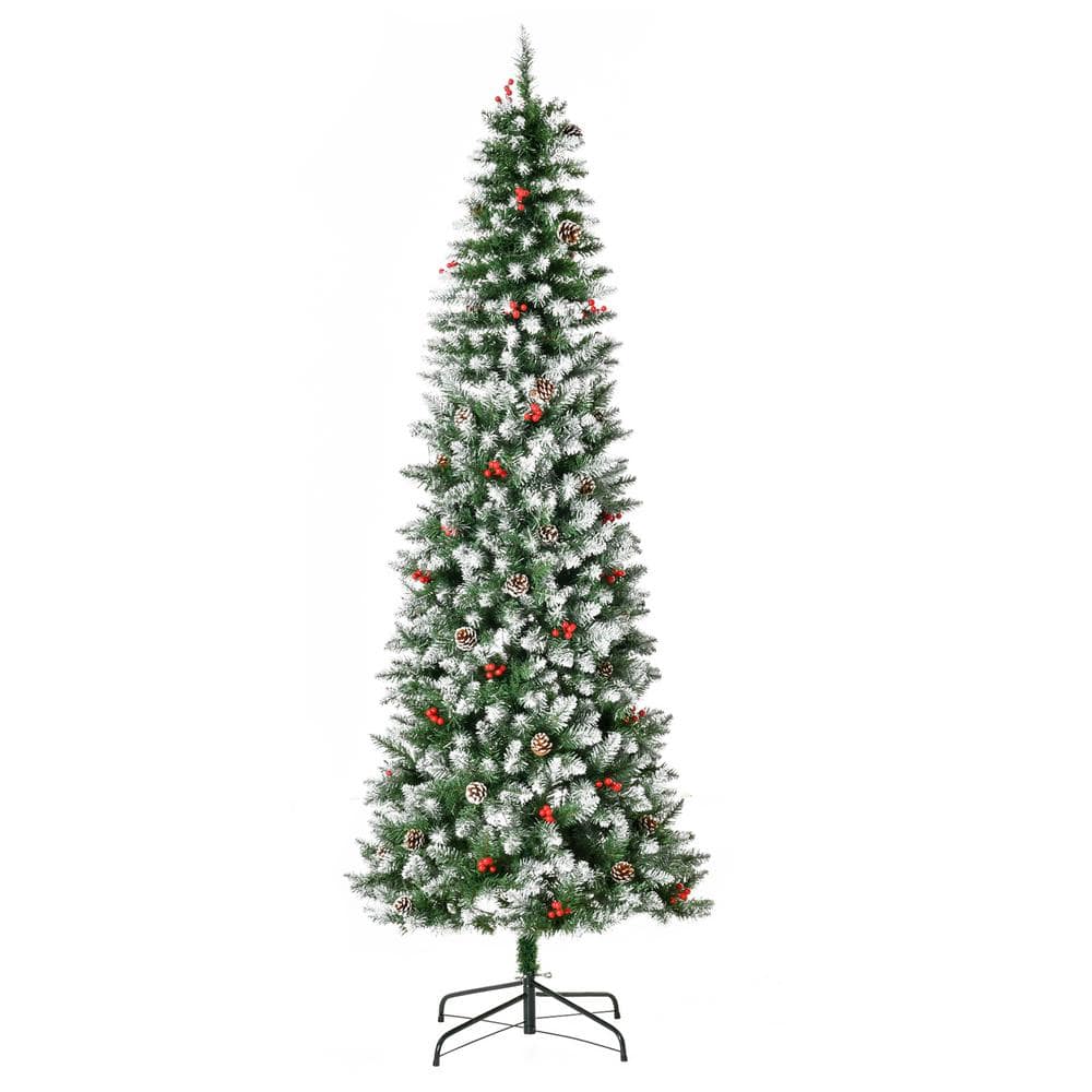 7.5 ft. Artificial Christmas Tree Snow Flocked Tree, Pre-Lit Holiday Decoration with LED Lights, Pine Cones -  HOMCOM, 830-380V81