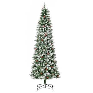 7.5 ft. Artificial Christmas Tree Snow Flocked Tree, Pre-Lit Holiday Decoration with LED Lights, Pine Cones