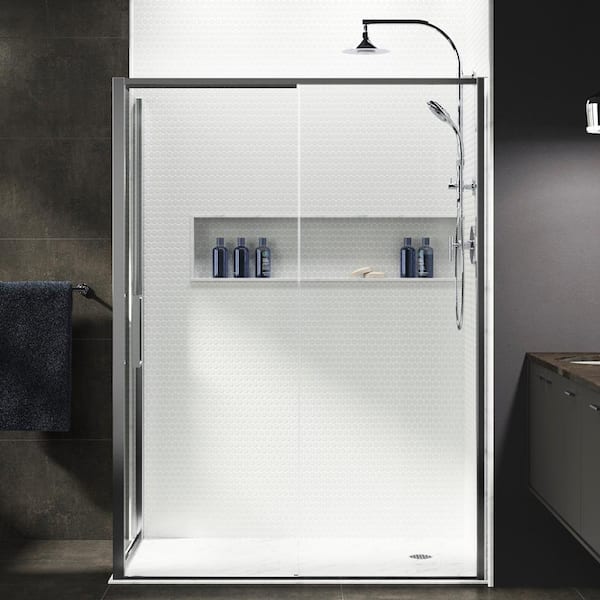 KOHLER Torsion 59.0625 in. W x 76.875 in. H Frameless Sliding Shower Door in Bright Polished Silver with Handle