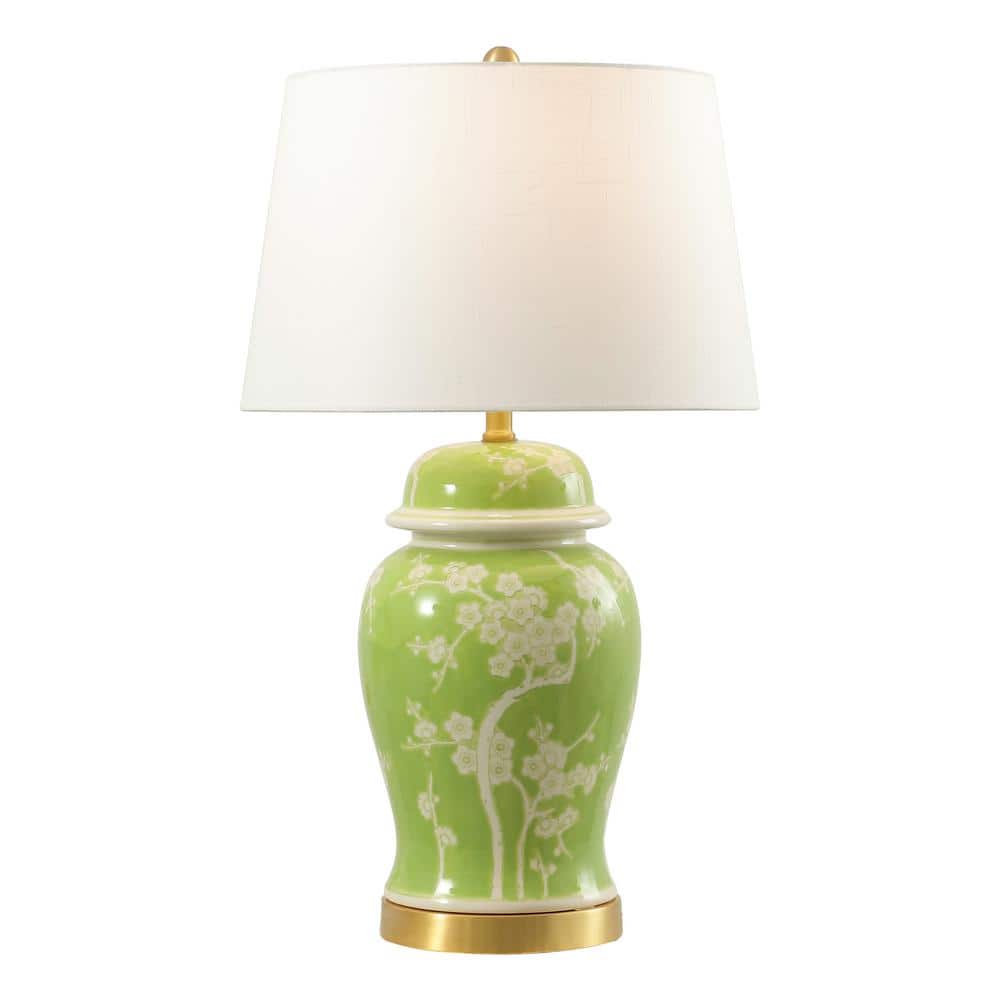 Gracie Green and White Ceramic Ginger Jar LED Table Lamp