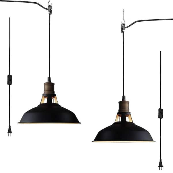 Industrial Plug-In Pendant Light Barn Shape On/Off Switch Set of 2
