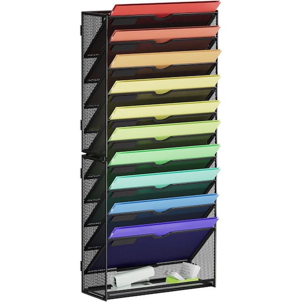 11-Tier Hanging Wall File Organizer Black Magazine Organizer
