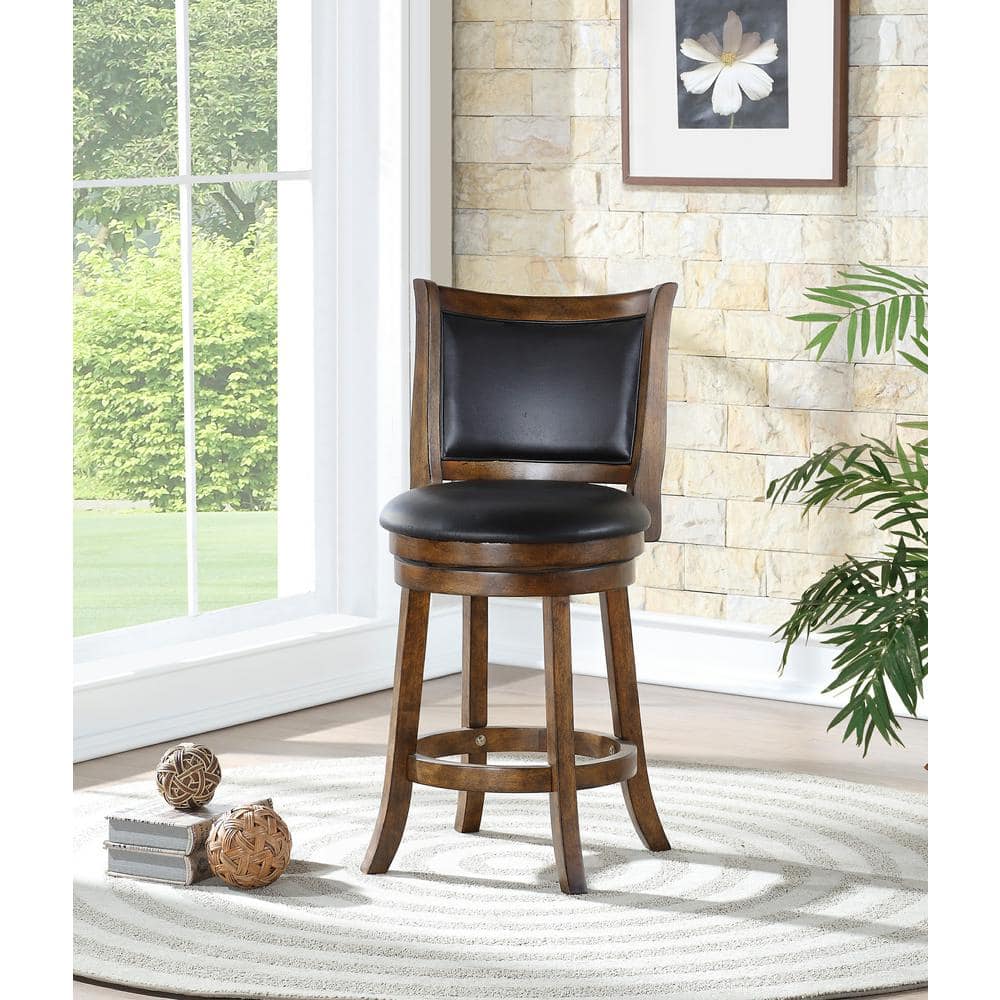 Bristol 24" Brown Wood and Leather Swivel Counter Stool