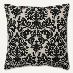 Demask Black Square Outdoor Square Throw Pillow