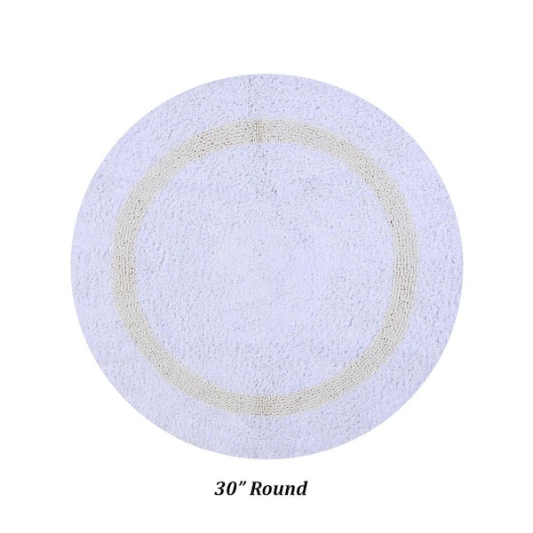 Hotel 30 in. x 30 in. White and Ivory 100% Cotton Round Bath Rug