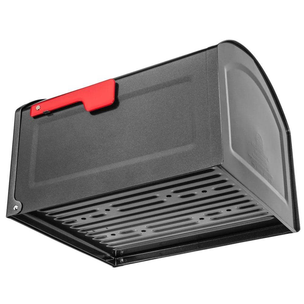 Centennial Pewter Steel Post Mount Mailbox with Red Flag