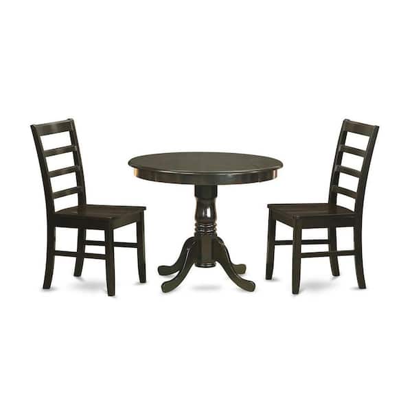 East West Furniture 3-Piece Round Cappuccino Finish Solid Wood Top Dining Table with 2 Chairs with Lattice Back