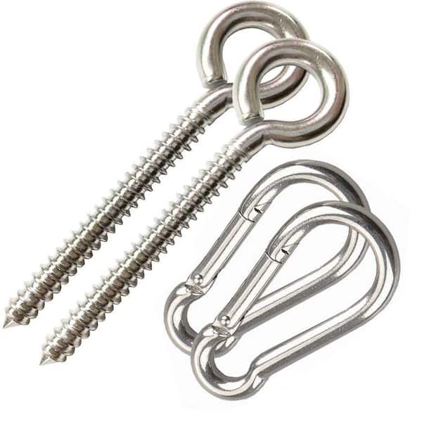 Heavy Duty Swing Hangers Eye Hooks, Stainless Steel Hammock Hook, Carabiner Set Swing Hardware for Hammock (2-Pack)