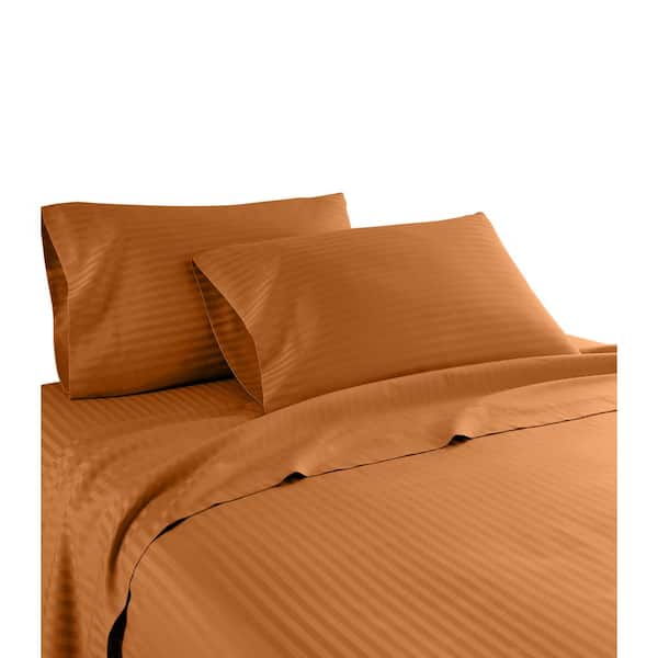 Unbranded Hotel London 600 Thread Count 100% Cotton Deep Pocket Striped Sheet Set (California King, Spice)
