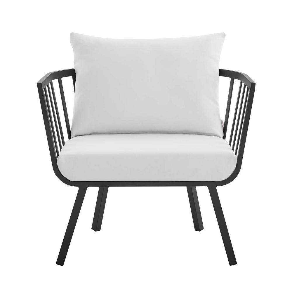 Riverside Gray Aluminum Outdoor Dining Chair with White Cushions