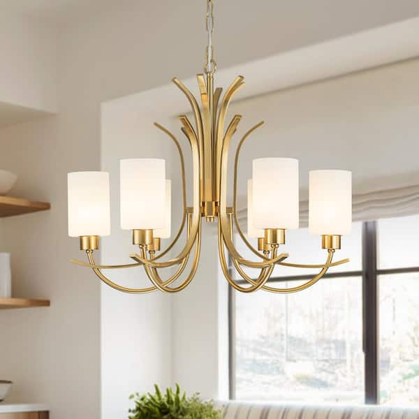 Y'INSP 6-Light Antique Brass Farmhouse Chandelier Modern Industrial lighting fixtures Mid-Century Pendant Light