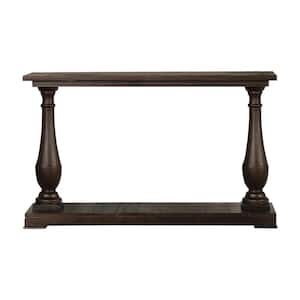 48 in. Coffee Rectangular Wood Top Console Table with Floor Shelf