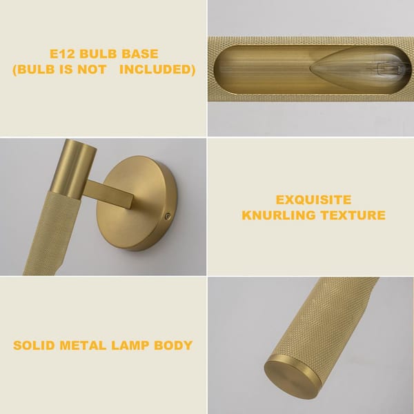 13.58 in. 1-Light Brushed Brass Tube Rotatable Bathroom Vanity Light