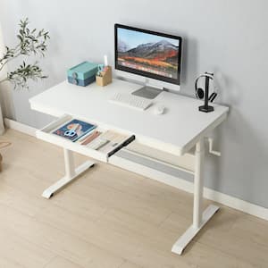 48 in. White Wood Standing Desk Adjustable Height Sit Stand Desk Ergonomic Workstation Computer Desk with Drawer
