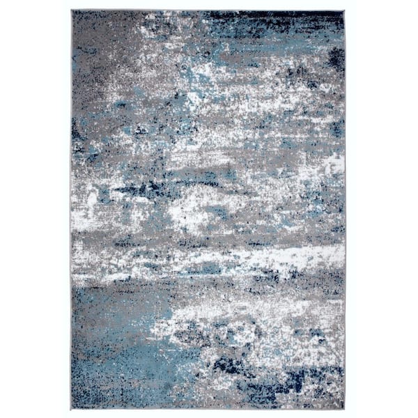 World Rug Gallery Distressed Modern Abstract Watercolor Blue 5 ft. x 7 ft. Area Rug
