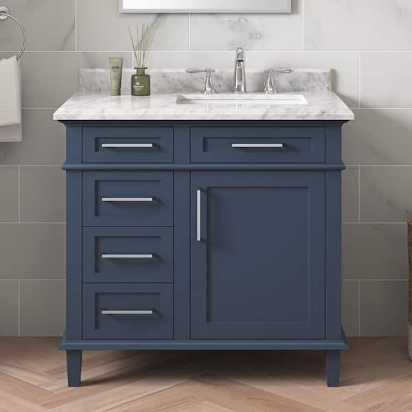 Sonoma 36 in. Single Sink Midnight Blue Bath Vanity with Carrara Marble Top (Assembled)