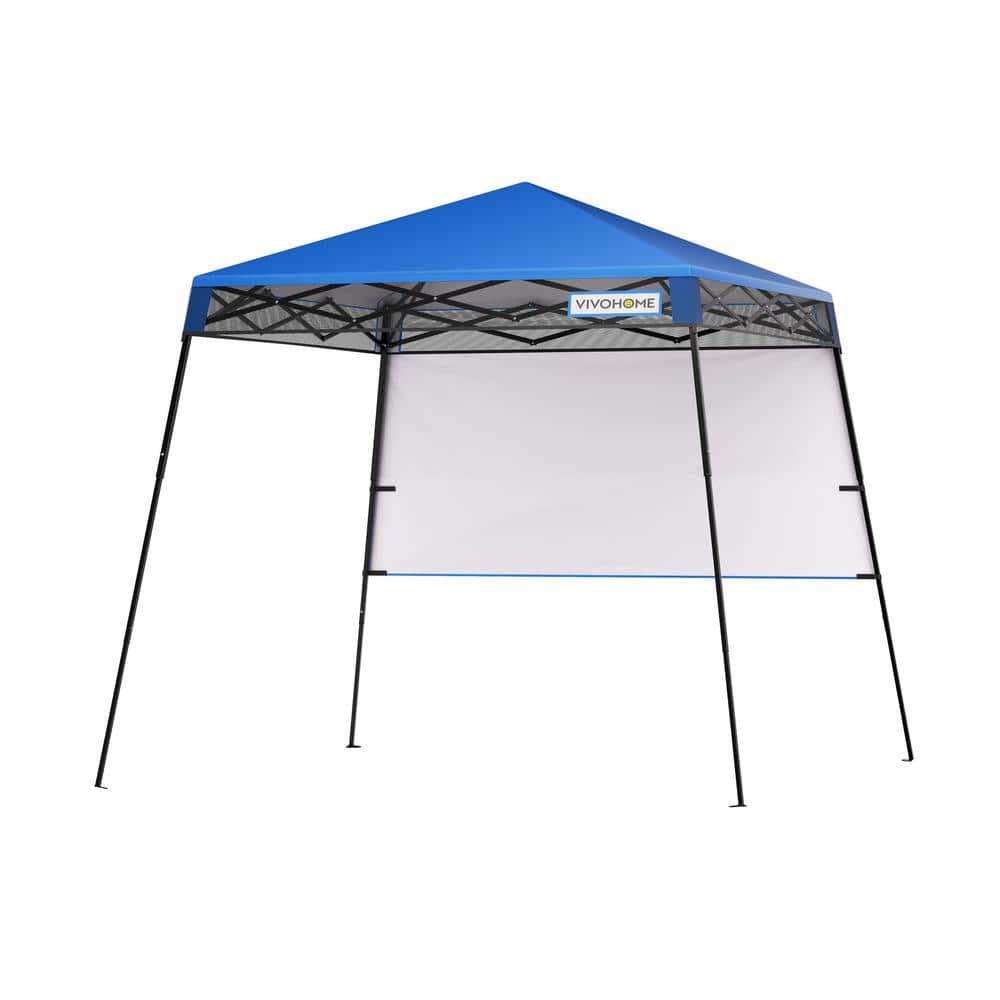 8 ft Blue Steel Adjustable Height Pop-Up Canopy Tent