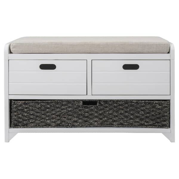 Utopia 4niture Shirley White Storage Bench with Removable Basket, 2 Drawers and Removable Cushion (32"L x 11.8"W x 20"H)