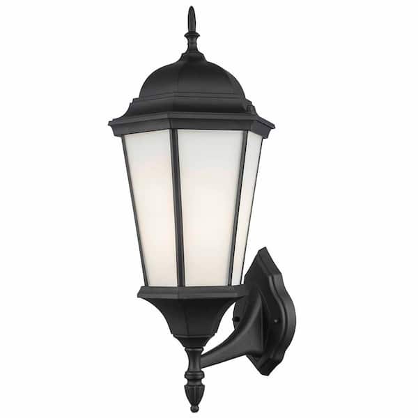 Bel Air Lighting San Rafael 22 in. 1-Light Black Outdoor Hardwired Wall Coach Sconce with No Bulbs Included and Frosted Glass