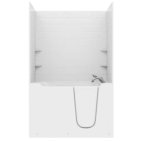 Nova Heated Series 36 in. x 60 in. Right Side Drain Air Jetted Bathtub in White with Smooth Shower Wall Kit