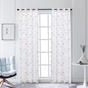 Blush Leaf Embroidered Grommet Sheer Curtain - 54 in. W x 54 in. L
