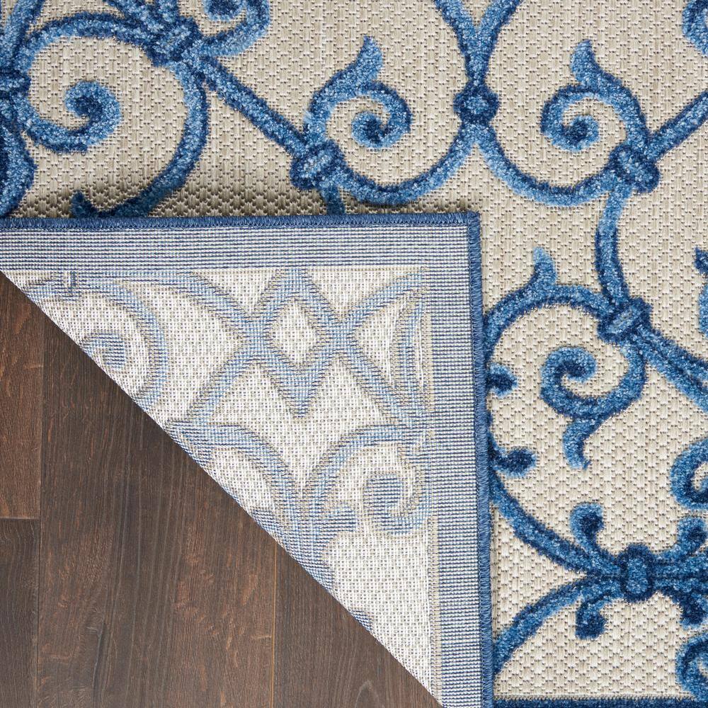 Aloha Contemporary Scroll 5'3" Round Blue/Grey Outdoor Rug