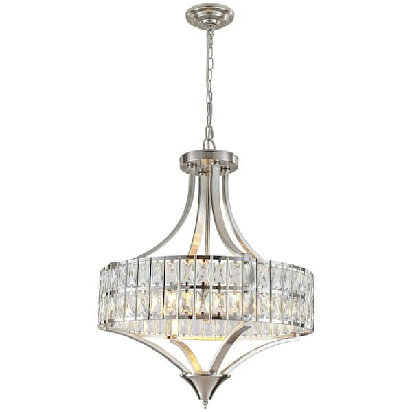 20.4" 5-Light Chrome Modern Drum Chandelier with K9 Crystal Accents