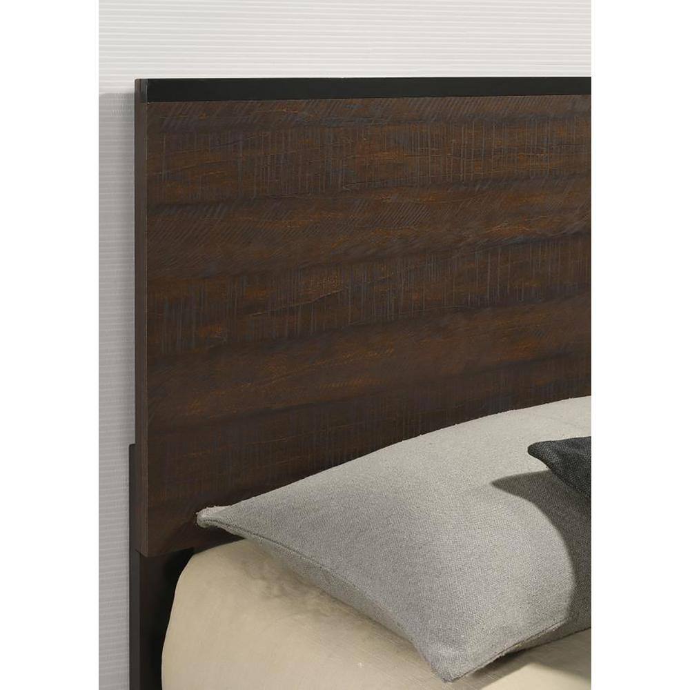 Rustic Tobacco King Wood Frame Bed with Tufted Upholstery