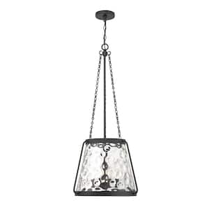 Crawford 18 in. W x 39.50 in. H 4-Light Matte Black Statement Pendant Light with Clear Water Glass Shade
