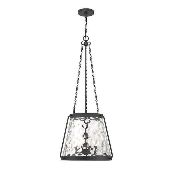 Savoy House Crawford 18 in. W x 39.50 in. H 4-Light Matte Black Statement Pendant Light with Clear Water Glass Shade