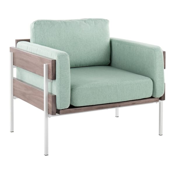 Lumisource Kari Light Green Fabric, Grey Wood and White Metal Arm Chair