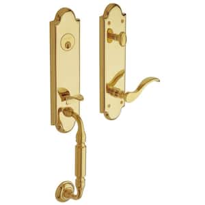 Estate Collection Manchester Single Cylinder Lifetime Polished Brass Left-Handed Door Handleset with Wave Door Handle