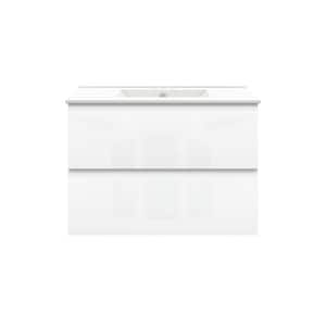 Crawley 30 in. W x 18 in. D x 21 in. H Single Sink Floating Bath Vanity in White Gloss with White Porcelain Top