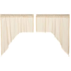 Tobacco Cloth 36 in. W x 36 in. L Cotton Sheer Fringed Edge Rod Pocket Farmhouse Swag Valance in Natural Cream Pair