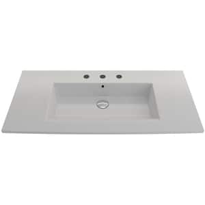 Ravenna Wall-Mounted 40.5 in. 3-Hole Matte White Fireclay Rectangular Vessel Sink with Overflow