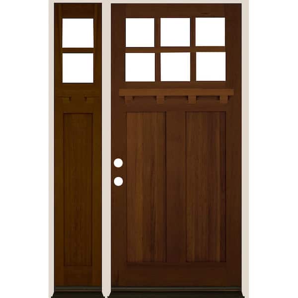 Krosswood Doors 50 in. x 80 in. Craftsman Right Hand 6-Lite Provincial Stain Hemlock Prehung Front Door Left Sidelite