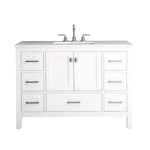 Vanea 48 in. Freestanding White Bath Vanity with White Quartz Top