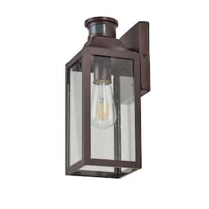 1-Light Bronze Wall Sconce with Motion Sensor and Bubble Glass