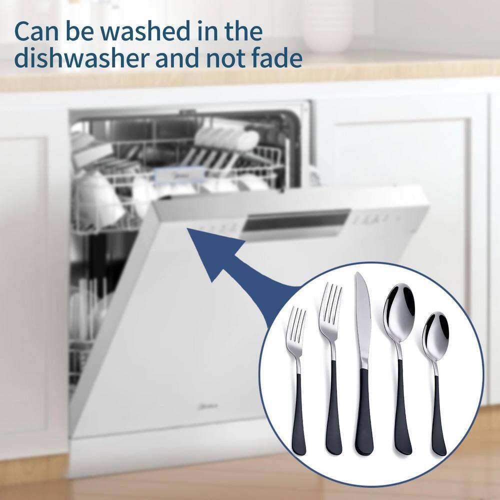 MDEALY 20-Piece Black Silverware Set for 4, 18/0 Stainless Steel Flatware Cutlery Utensils Set, Include Dinner Knives,Dinner Forks,Dinner Spoons,Salad Forks,Teaspoons,Dishwasher Safe